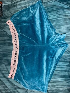 Juicy Couture Teal Velour Shorts with Black & White Logo Waistband